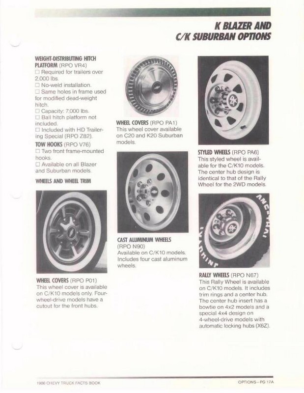 1986 Chevrolet Truck Facts Brochure Page 73